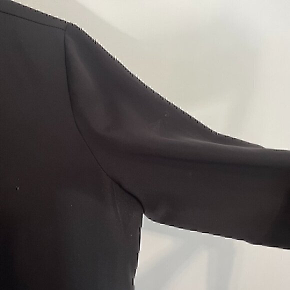 NIC+ZOE NIC ZOE Trimmed Tone Blouse Black Vegan Leather Trim V-Neck Long Sleeve - Picture 12 of 13